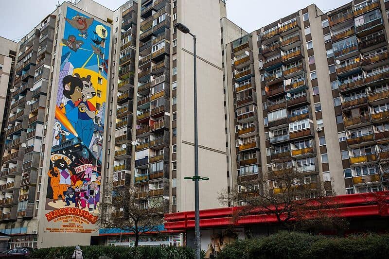 Macskafogo mural Budapest - based on an iconic animated film from 1986