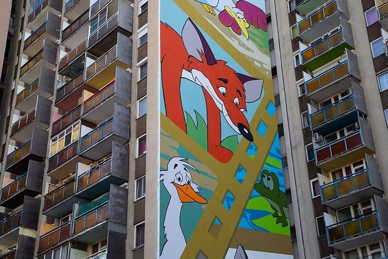 Vuk - a nostalgic mural in the District VIII of Budapest