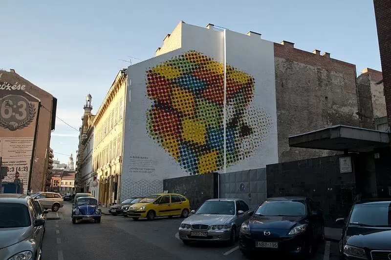 Rubik's cube street art in the Jewish district of Budapest