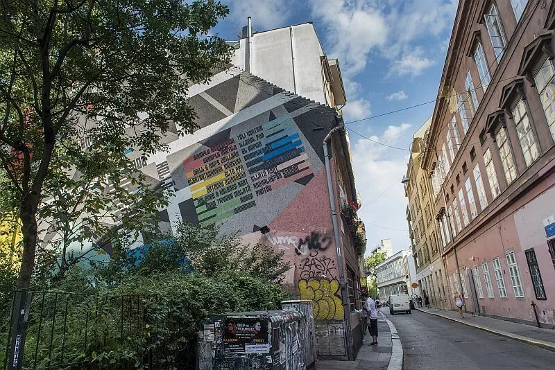 Street art mural in the Jewis quarter of Budapest